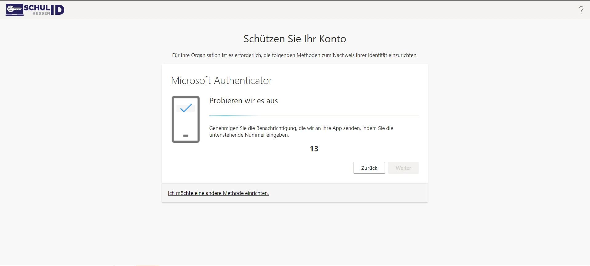 Browser mit eingeblendeter zweistelliger Nummer für den Nummernabgleich.