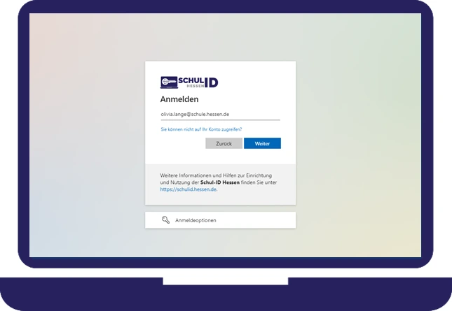 Laptop mit Anmeldeseite der Schul-ID Hessen.
