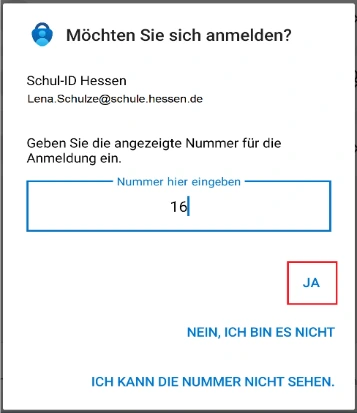 Microsoft Authenticator mit Eingabefeld für die im Browser angezeigte Nummer.