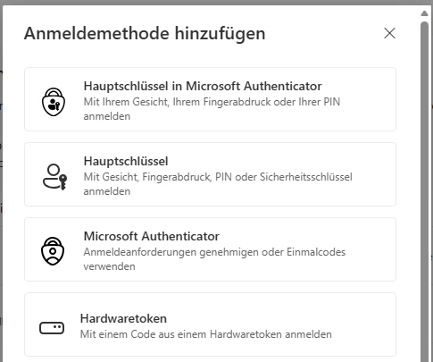 Aktuelle Auswahl zum Hinzufügen einer Anmeldemethode mit Microsoft Authenticator.